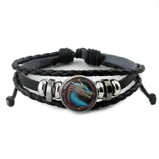 Кожаный браслет Дракон голубого цвета BSK-1023