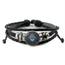 Кожаный браслет Синий кот BSK-1050