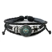 Кожаный браслет Циановый лотос BSK-1055