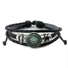 Кожаный браслет Циановый лотос BSK-1055