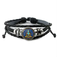 Кожаный браслет Будда циан BSK-1062