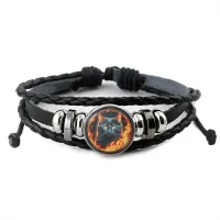 Кожаный браслет Огненный черный кот BSK-1113
