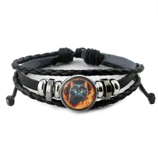 Кожаный браслет Огненный черный кот BSK-1113