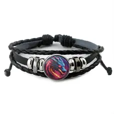 Кожаный браслет Дракон в профиль неон BSK-1236