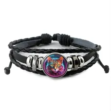 Кожаный браслет Кот неон BSK-1241