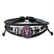 Кожаный браслет Лев неон BSK-1243