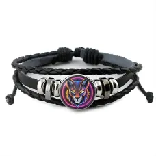 Кожаный браслет Рысь неон BSK-1252