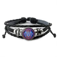 Кожаный браслет Хамса неон BSK-1259