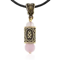 Кулон-амулет с руной Ингуз (Любовь, творчество, отношения), розовый кварц KULZ-04