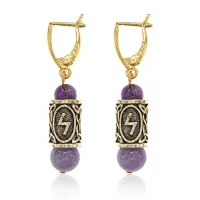 Серьги-амулеты с руной Соулу (Сила, энергия, здоровье, успех, победа), аметист SERZ-01