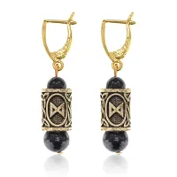 Серьги-амулеты с руной Дагаз (Перемены, возможности, путь к счастью), обсидиан SERZ-02