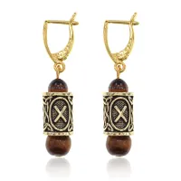 Серьги-амулеты с руной Гебо (Бизнес, партнерство, семья, гармония), тигровый глаз SERZ-07