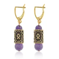 Серьги-амулеты с руной Одал (Защита, развитие, достижение цели), аметист SERZ-11