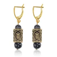 Серьги-амулеты с руной Альгиз (Защита от зла, сила, самоконтроль), обсидиан SERZ-15