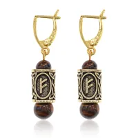 Серьги-амулеты с руной Феху (Карьера, бизнес, богатство, любовь), тигровый глаз SERZ-16