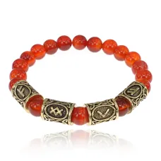 Рунический браслет Трудолюбие и богатство с нат.камнем Сердолик 8мм