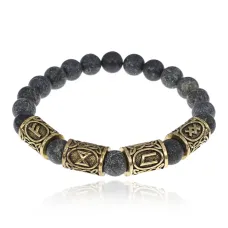 Рунический браслет Богатство и сила с нат.камнем Змеевик 8мм BSRQ-03