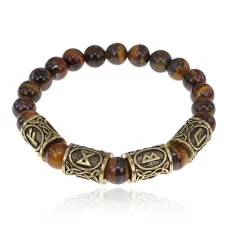 Рунический браслет Богатство навсегда с нат.камнем Тигровый глаз 8мм BSRQ-05
