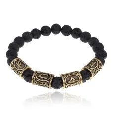 Рунический браслет Мудрость и богатство с нат.камнем Лава 8мм BSRQ-08