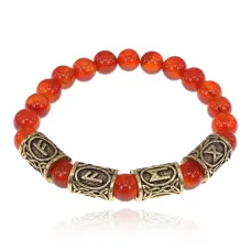 Рунический браслет Богатство и защита с нат.камнем Сердолик 8мм BSRQ-09