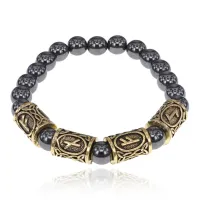 Рунический браслет Богатство через преодоление кризиса с синт.камнем Гематит 8мм BSRQ-10