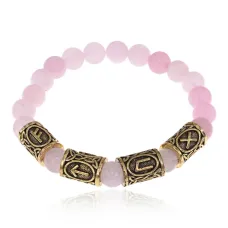 Рунический браслет Богатство и любовь с нат.камнем Розовый кварц 8мм BSRQ-11