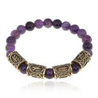 Рунический браслет Богатство и самосовершенствование с нат.камнем Аметист 8мм BSRQ-12