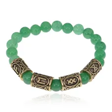 Рунический браслет Богатство и удача с нат.камнем Нефрит 8мм BSRQ-13