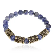 Рунический браслет Богатство и бизнес с нат.камнем Содалит 8мм BSRQ-15