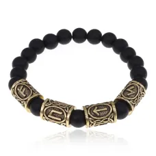 Рунический браслет Богатство и энергия с синт.камнем Шунгит 8мм BSRQ-16