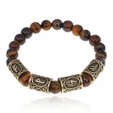Рунический браслет Абсолютное богатство с нат.камнем Тигровый глаз 8мм BSRQ-18