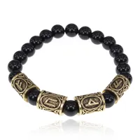 Рунический браслет Богатый инвестор с нат.камнем Черный агат 8мм BSRQ-19