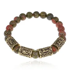 Рунический браслет Богатство и развитие с нат.камнем Унакит 8мм