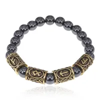 Рунический браслет Богатство и победа с синт.камнем Гематит 8мм BSRQ-21