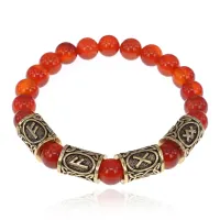 Рунический браслет Богатство и гармония в отношениях с нат.камнем Сердолик 8мм BSRQ-22