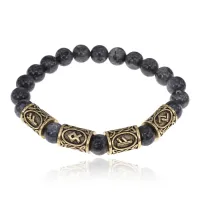 Рунический браслет Богатство и преумножение с нат.камнем Лабрадор 8мм BSRQ-23