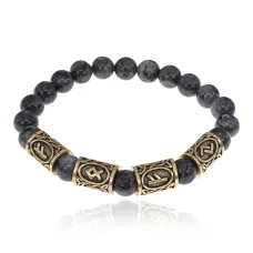 Рунический браслет Богатство и преумножение с нат.камнем Лабрадор 8мм BSRQ-23