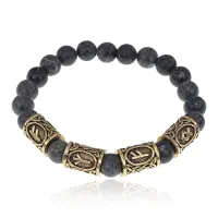 Рунический браслет Богатство и благосостояние с нат.камнем Змеевик 8мм BSRQ-24