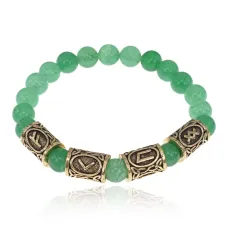 Рунический браслет Богатство и здоровье с нат.камнем Нефрит 8мм BSRQ-25