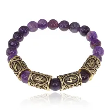 Рунический браслет Богатство и счастливая жизнь с нат.камнем Аметист 8мм BSRQ-26