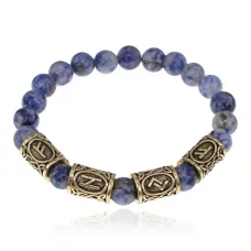 Рунический браслет Богатство и финансовая свобода с нат.камнем Содалит 8мм BSRQ-27