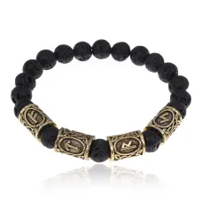 Рунический браслет Богатство и личностный рост с нат.камнем Лава 8мм BSRQ-30