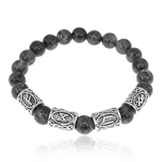 Рунический браслет Богатство и сила с нат.камнем Змеевик 8мм BSRR-03