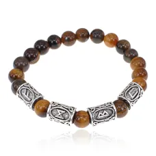 Рунический браслет Богатство навсегда с нат.камнем Тигровый глаз 8мм BSRR-05