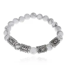 Рунический браслет Богатство семьи с нат.камнем Кахолонг 8мм BSRR-06
