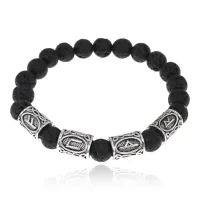Рунический браслет Мудрость и богатство с нат.камнем Лава 8мм BSRR-08