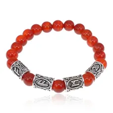 Рунический браслет Богатство и защита с нат.камнем Сердолик 8мм BSRR-09