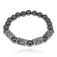 Рунический браслет Богатство через преодоление кризиса с синт.камнем Гематит 8мм BSRR-10