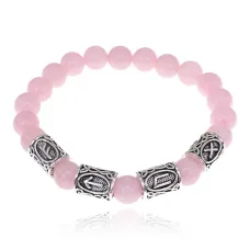 Рунический браслет Богатство и любовь с нат.камнем Розовый кварц 8мм BSRR-11