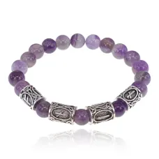 Рунический браслет Богатство и самосовершенствование с нат.камнем Аметист 8мм BSRR-12